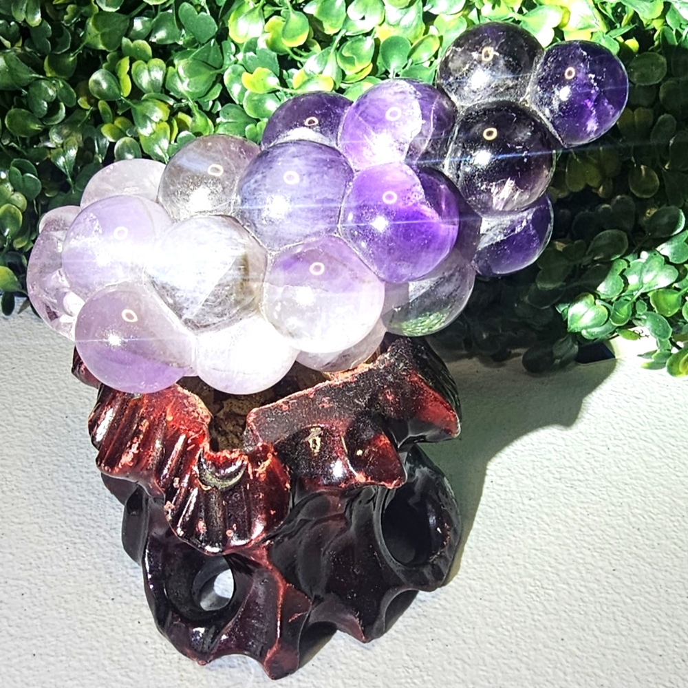 Purple and Clear Amethyst Crystal Cluster of Grapes